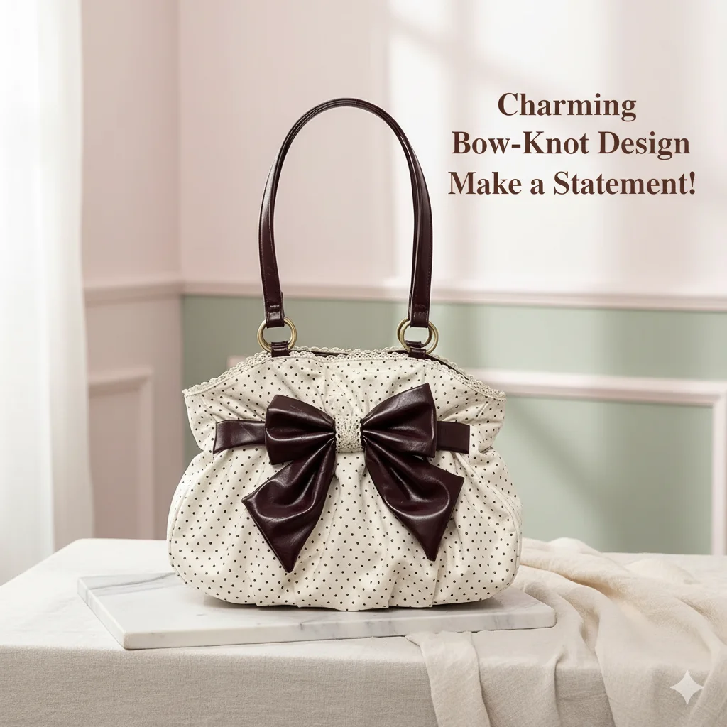 

Large Capacity Retro Vintage Polka Dot Shoulder Bag For Women With Bow Design Underarm Tote For Daily Casual Commuting Bag