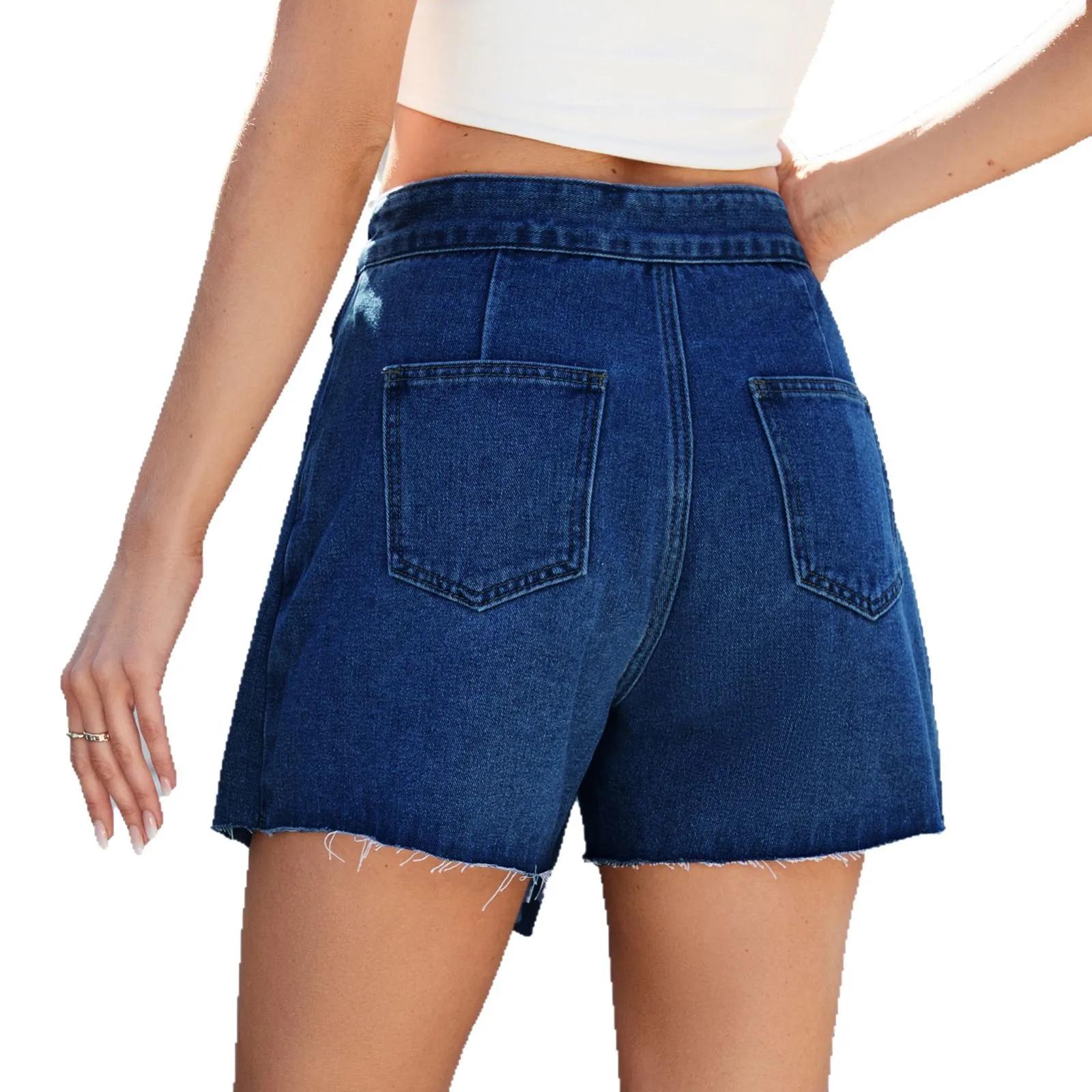 Culottes in denim lavato con personalità irregolare Street Style, pantaloncini di jeans slim fit a vita alta casual di nuova moda estiva per le donne