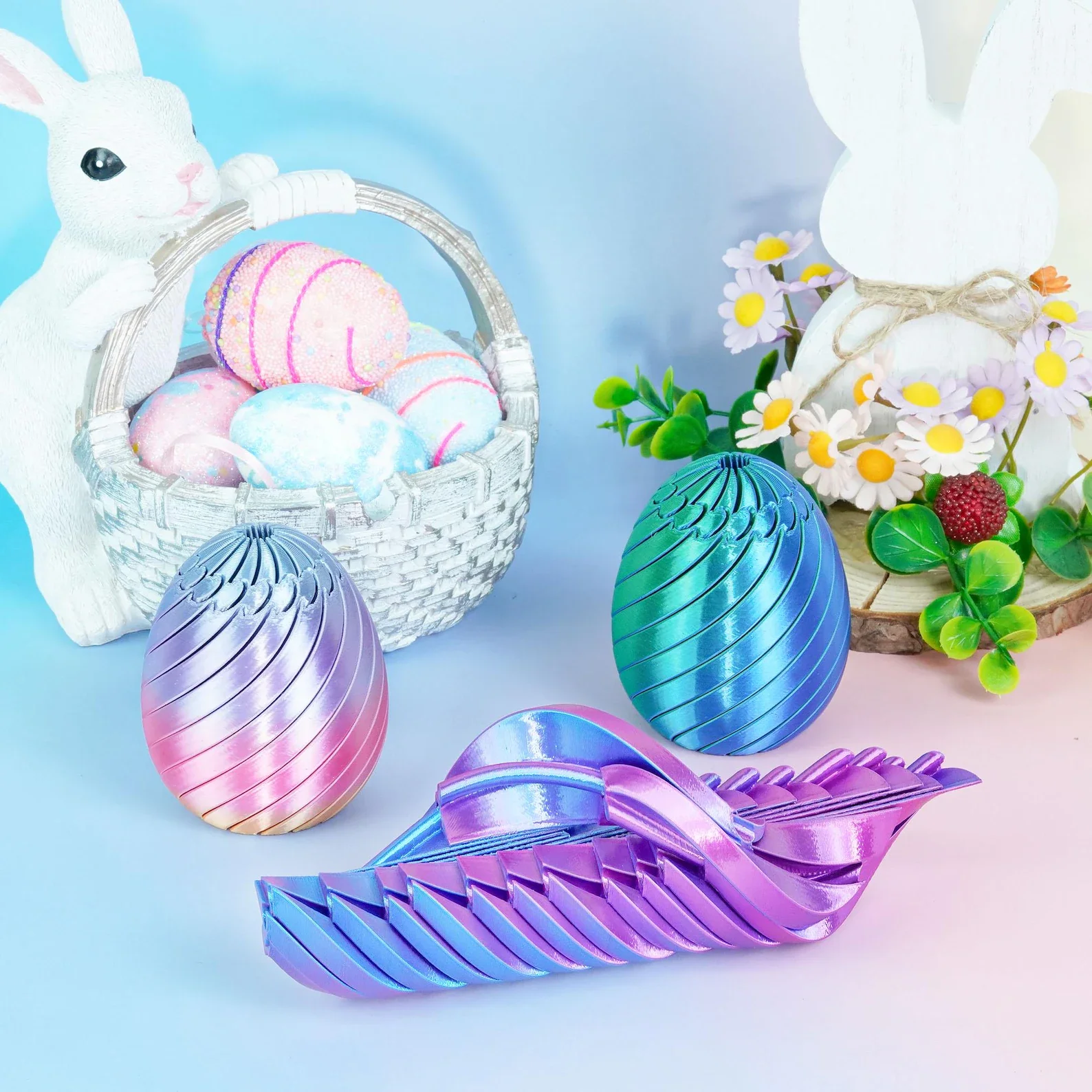 3D Printed Twisty Fidget Egg Spinner With Smooth Rotation,Stress Relief Relax,Easter Egg Filler and Decorative Desk Ornament