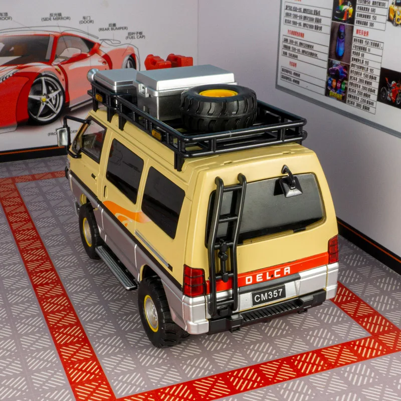 1:24 三菱デリカ屋外合金車モデルキャンピングバン音響光学プルバックおもちゃのドアが開くことができます