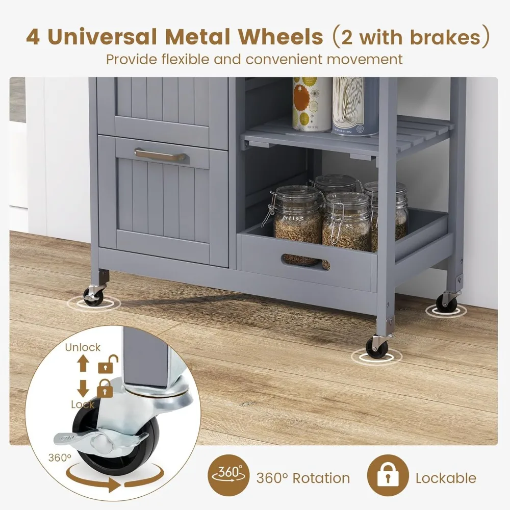 

Kitchen Island Cart on Wheels with Storage, Versatile Rolling Cart with Wood Countertop, 3 Drawers, Removable