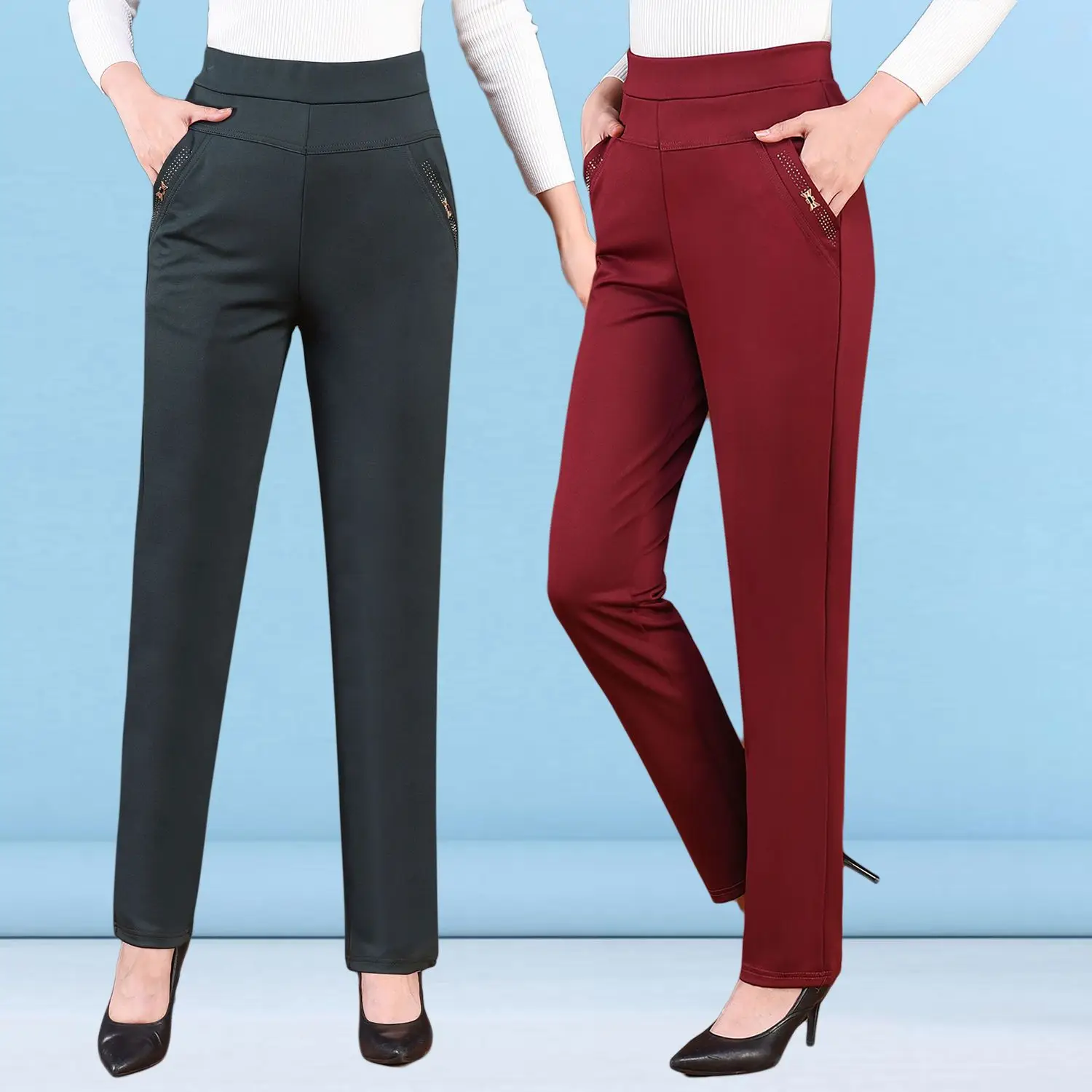 Pantalon élastique confortable et décontracté pour femmes, mode printemps-automne, couleur unie, ample, taille haute, thermique, abordable