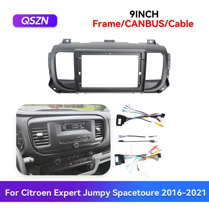 QSZN Cable Wiring For CITROEN EXPERT JUMPY SPACETOURE 2016-2021 Canbus Stereo Frame Plate 9inch Car Radio Fascia Navgation Panel