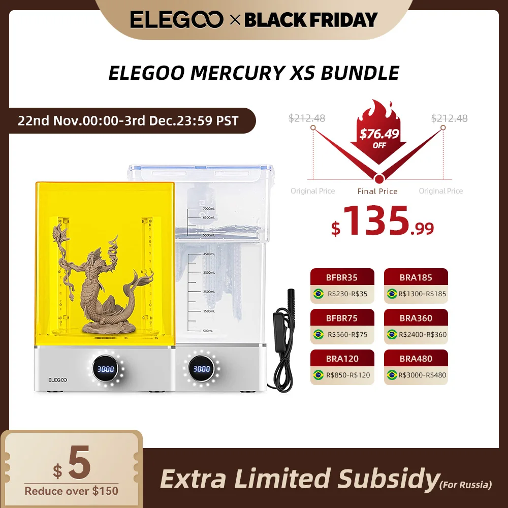 ELEGOO Mercury XS Bundle Wash and Cure with Separate Washing Station for Large Resin 3D Prints, Compatible with SATURN 3 ULTRA