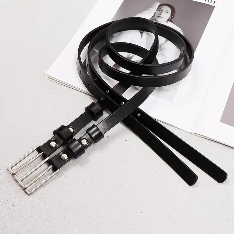 New Woman Leather Decoration Versatile niche Design Double Needle Buckle Hollowed Out Waist Belt Women's Black Fashion Belts