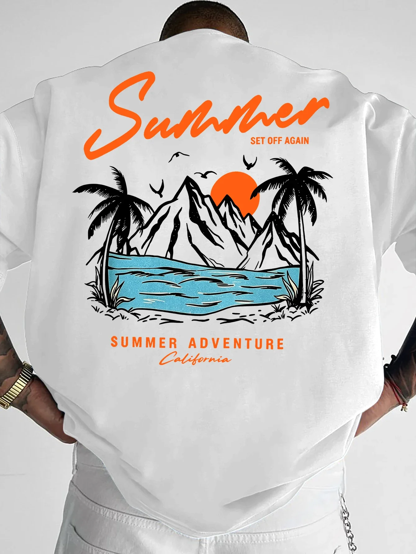 Men Oversized Crew Neck T-shirt Summer Adventure Palm Mountain Lake Graphic Print Casual Tee S-XXL