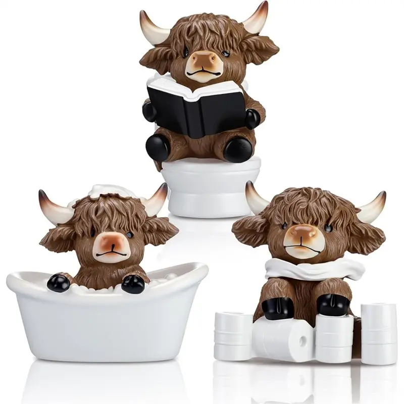 

ABKY-This 3-Piece Highland For Bull Figurine Set For Decorating Homes, Bathrooms, And Gardens- A Perfect Gift For Bull Lovers