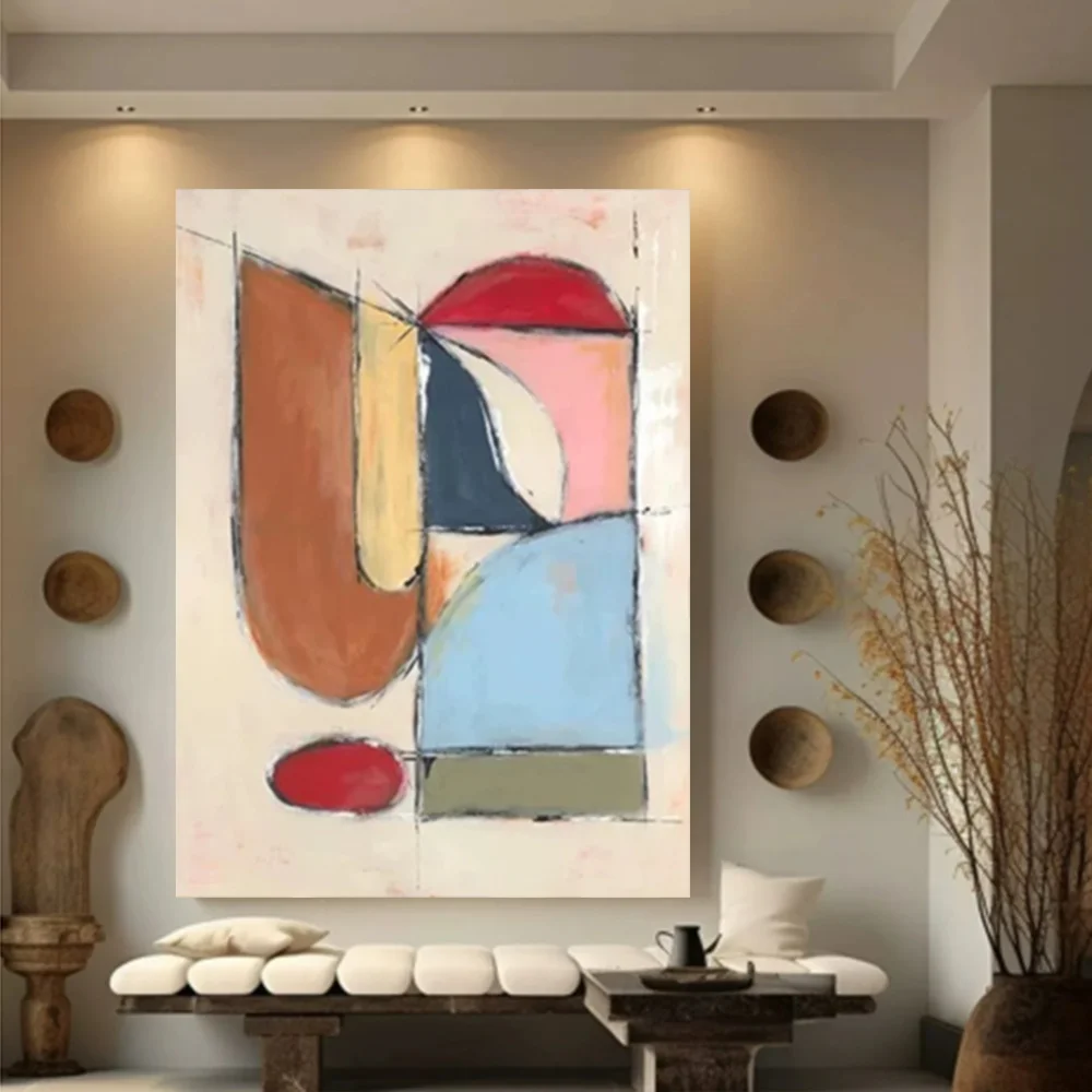 

100% hand drawn colored blocks abstract oil painting original wall painting home living room decoration paint interior aesthetic