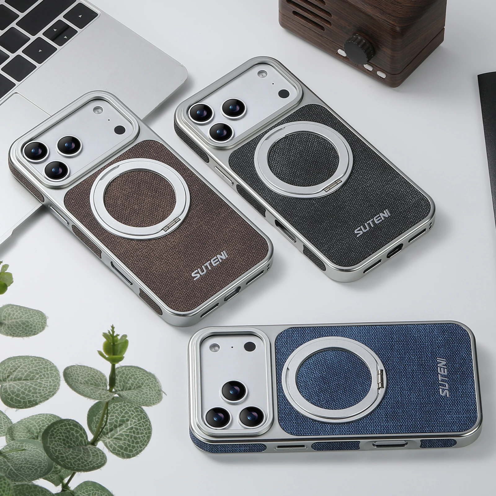 Skórzane etui z magnetycznym uchwytem na telefon do iPhone'a 13 14 15 16 17 Pro Max 360 °   Obrotowa osłona na ładowarkę bezprzewodową Magsafe — zdjęcie produktu 4