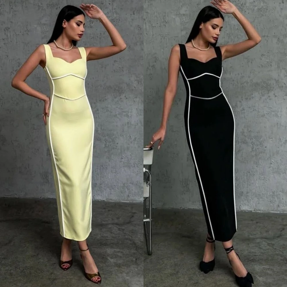 Ball Dress Evening Saudi Arabia Jersey Pattern Party Sheath Square Neck Bespoke Occasion Gown Midi Dresses