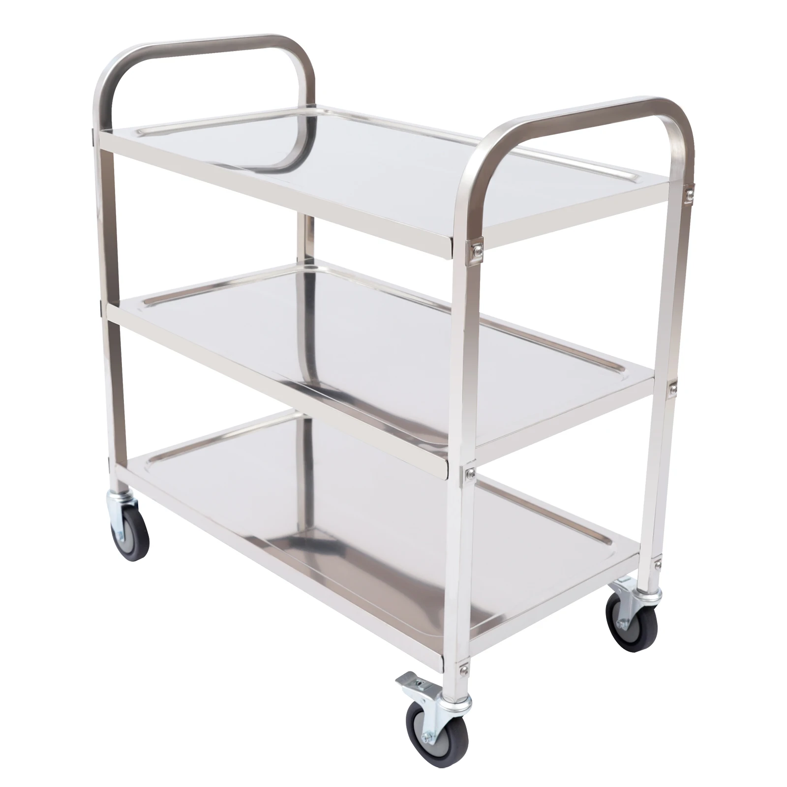 85*45*90cm Stainless Steel 3 Tiers Kitchen Serving Cart with 4 Universal Wheels Restaurant Serving Trolley