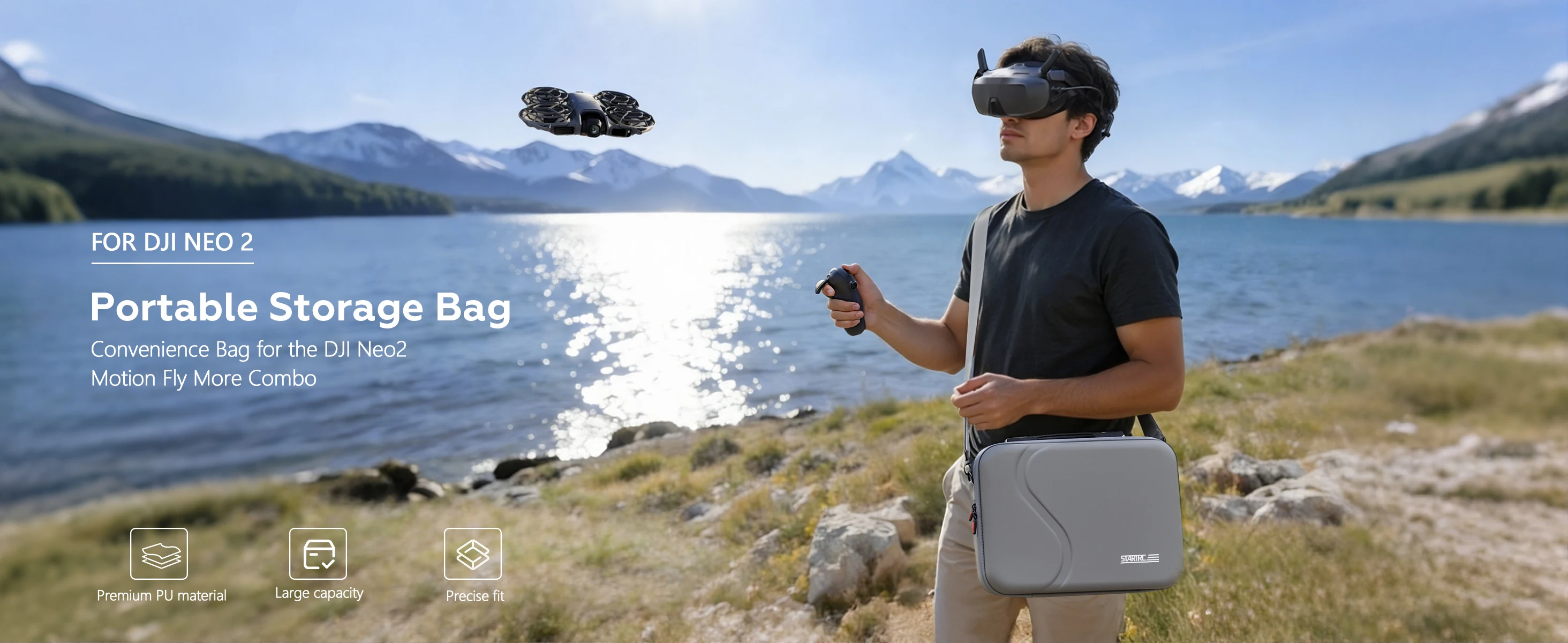 Tragetasche für DJI Neo 2 Motion Fly More Combo Zubehör, Tragbare PU-Reisetasche, Unterstützt RC Motion 3 Brillen N3 Ladestation – Detail 1
