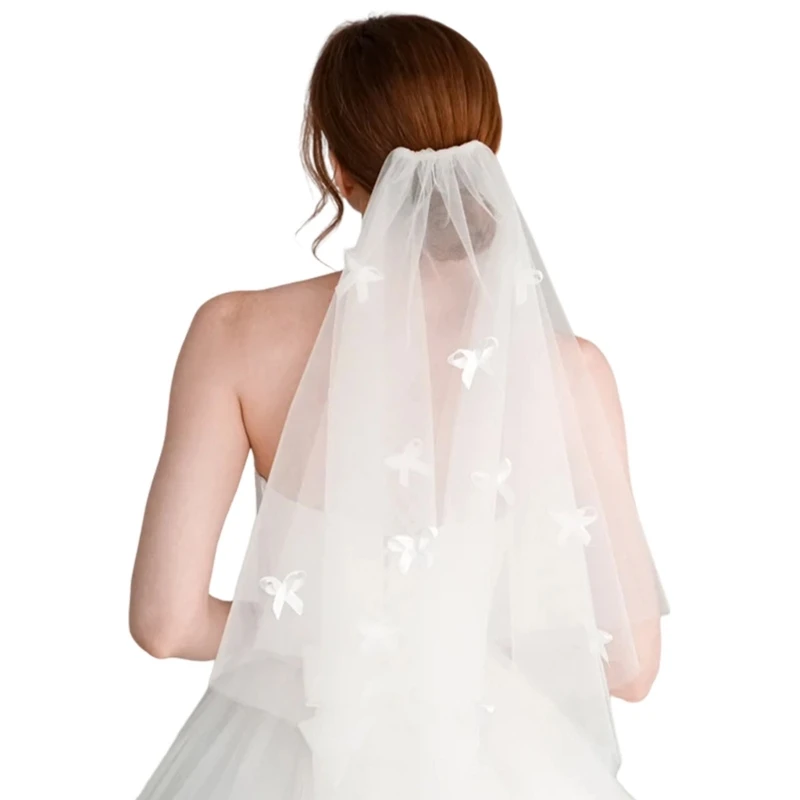 Eye Catching Tulle Bridal Veil With Bowknot Embellishments Headpieces Short Wedding Veil With Secure Comb Attachment