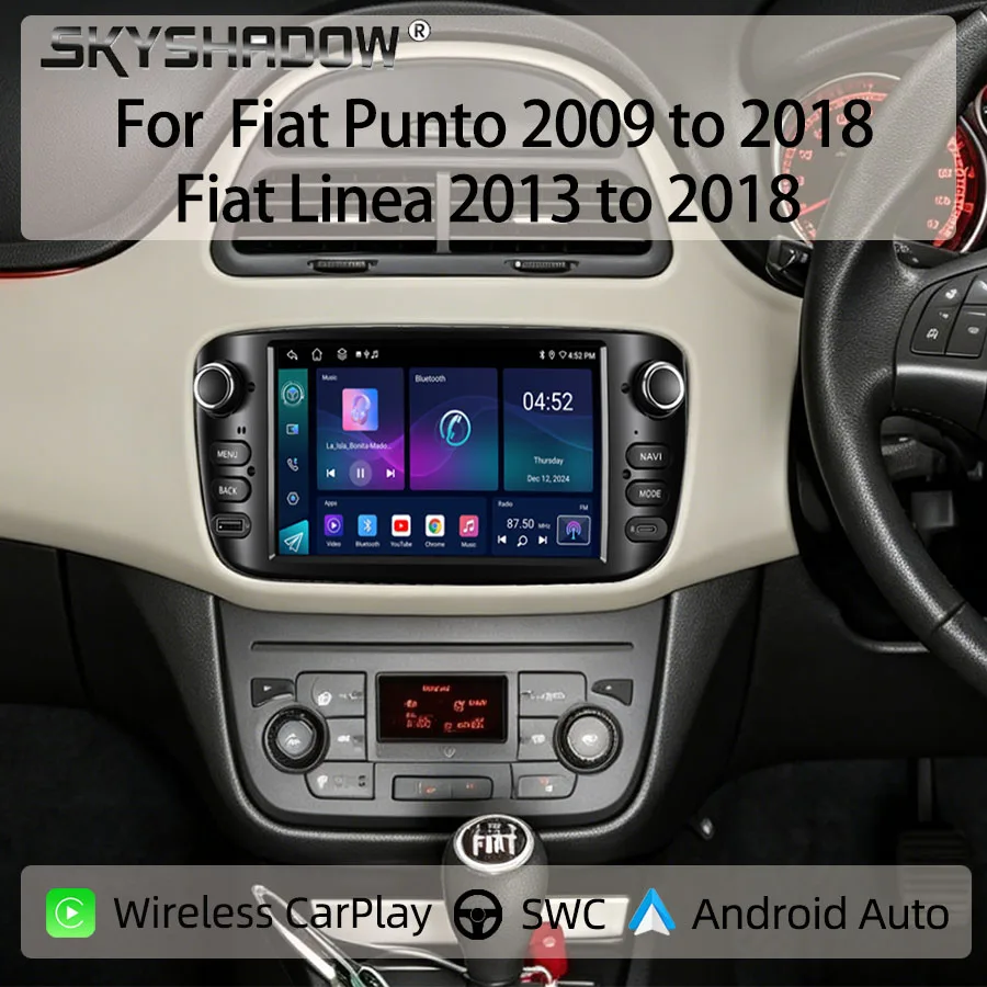 7“Android Car Radio For  Fiat Punto/ Fiat Linea 2009 to 2018 Wireless CarPlay Android Auto GPS Nav Bluetooth Steering Control