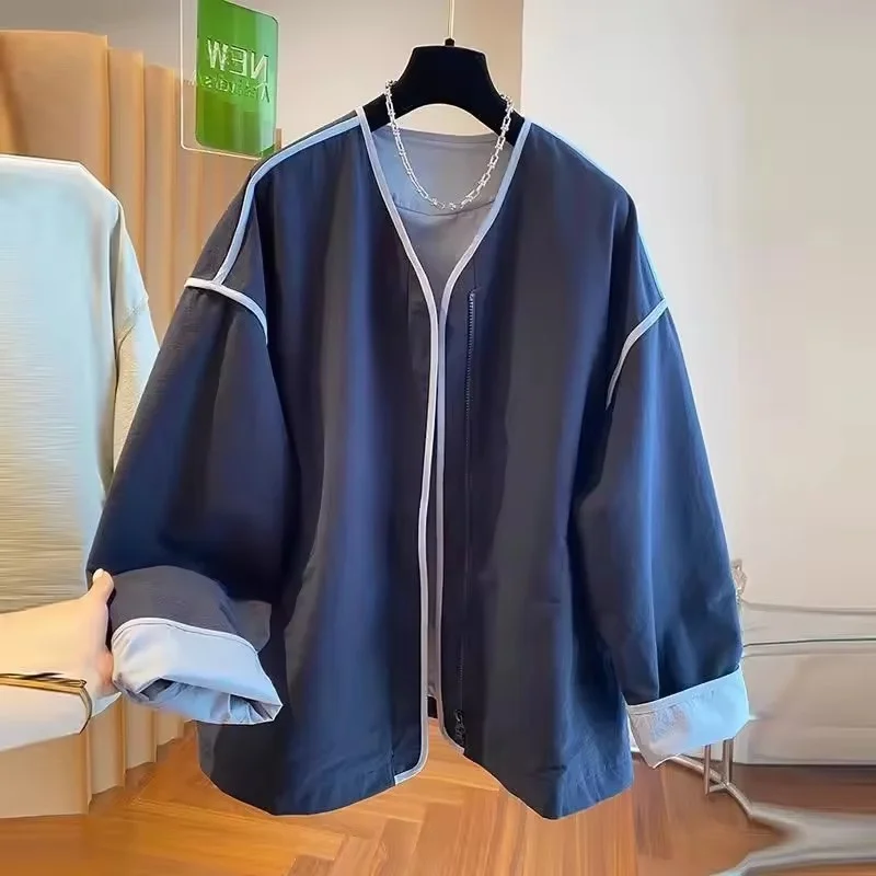 New Korean Version Splicing Short Jacket Women's Spring Autumn Fashion Elegant High-grade Female Coat  Casual Loose Overcoat