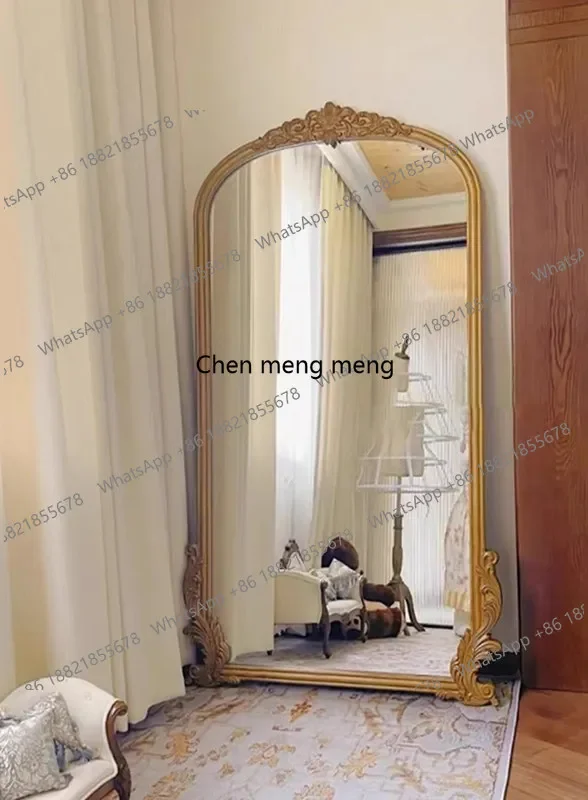M183 French retro full-body mirror European solid wood fitting mirror golden light luxury large floor mirror