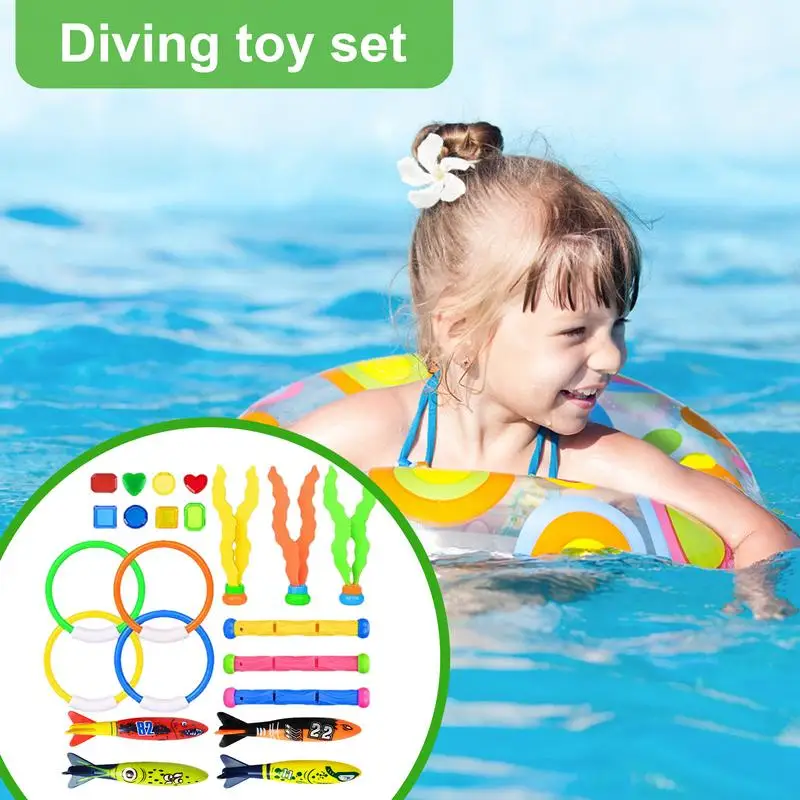 Piscina afundando brinquedos para meninos, brinquedos de mergulho de verão, jogos de piscina, brinquedos, vibrantes, 22pcs