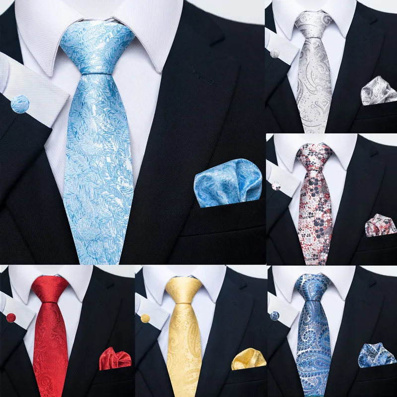 

Tie Cufflink Pocket Towel 3-piece Set Solid Color Flower Striped Tie 8cm Monochrome Men's Business Career Tie