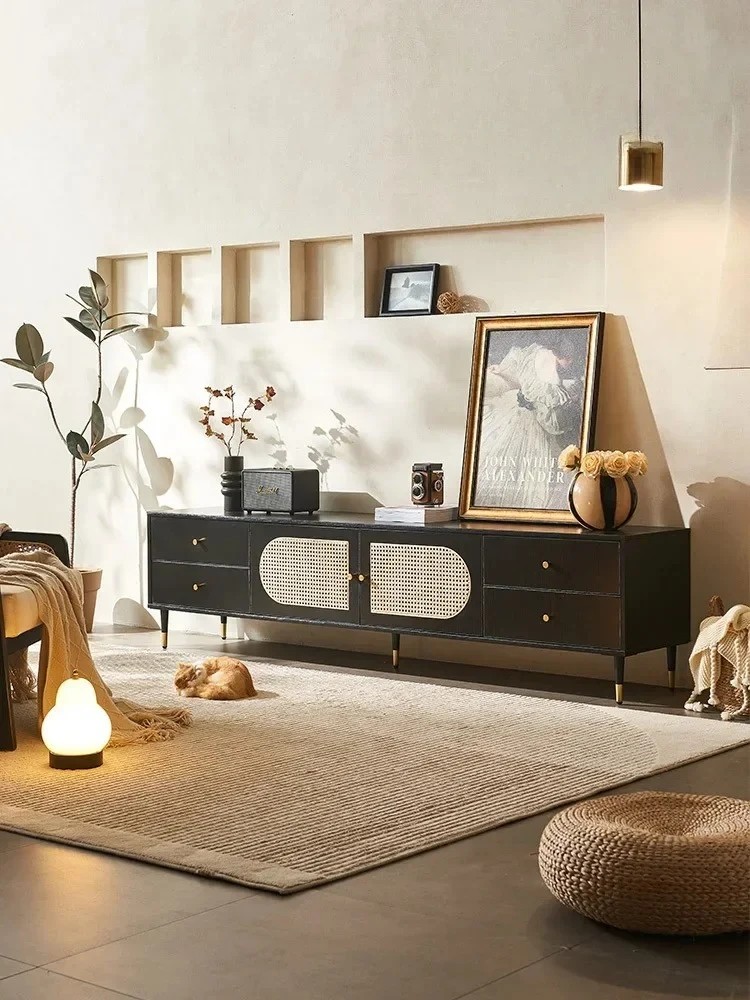 الرجعية Miji نمط الروطان المنسوجة لوحة تلفزيون خزانة شقة صغيرة خزانة غرفة المعيشة الأوسط القديمة B & B خزانة #4