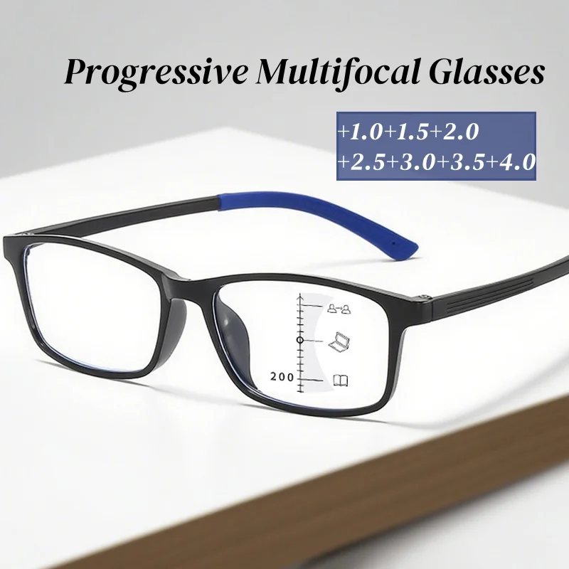

Men Women Popular Multifocal Reading Glasses New Trend Blue Light Blocking Presbyopia Unisex Vintage HD TR90 Hyperopia Eyewear