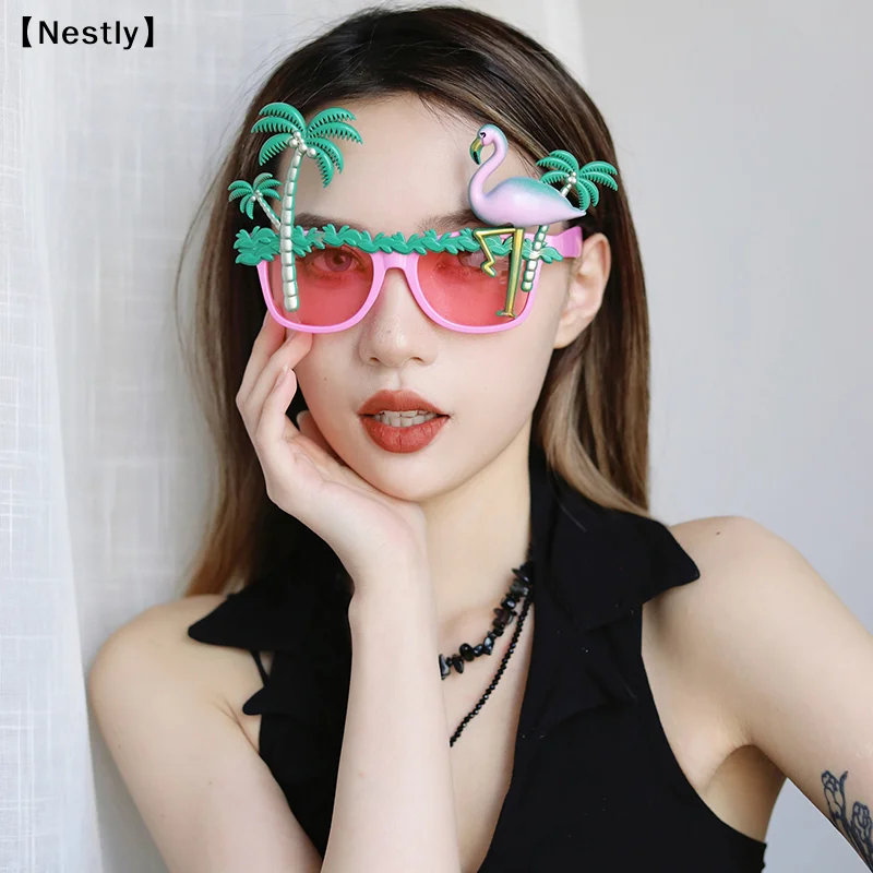 Flamingo Party Glasses Hawaii Party Sunglasses Beach Sunglasses Party Party Decoration Supplies Funny Glasses Photo Props〔Nest〕