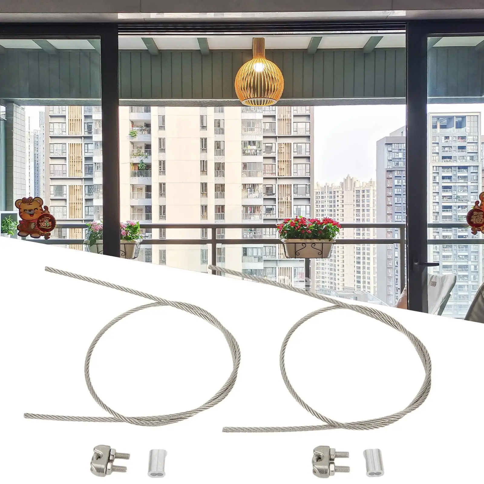 Corda fissa in acciaio inossidabile con forte capacità, con accessori, 2 pezzi, per balcone, piastra per celle solari