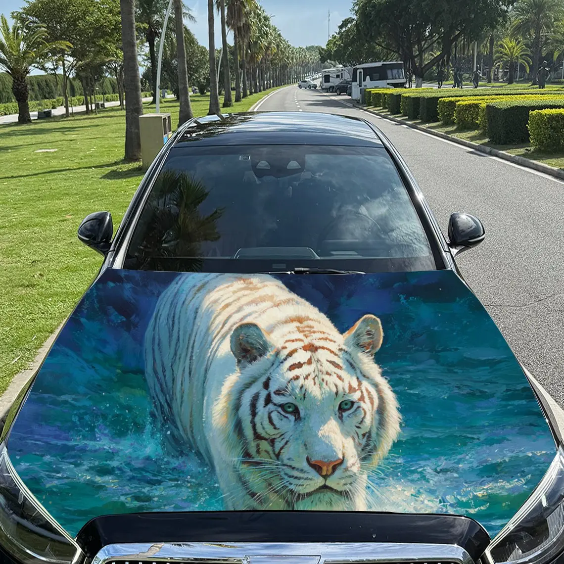 

Charming White Tiger Car Hood Stickers - Self-Adhesive, Waterproof and Durable Vinyl Wrap, Decorate And Protect Your Car, Fit Fo