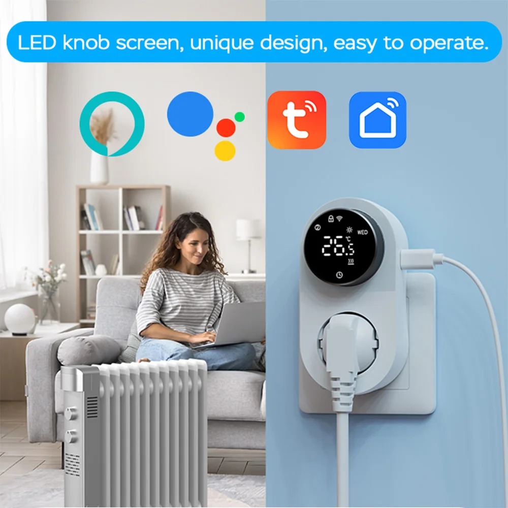 Minco Heat New Knob EU Socket Thermostat 95-240V AC, 50-60Hz 16A with Temperature Sensor Programmable Voice Control