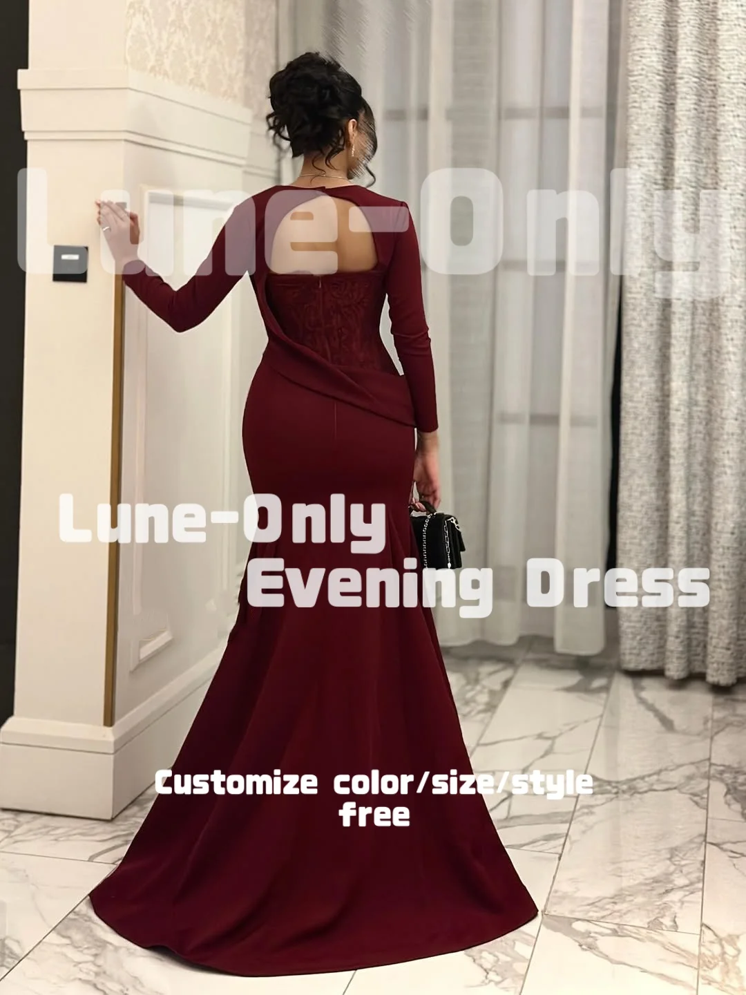 カスタマイズされたバーガンディレースマーメイド長袖イブニングドレス恋人ネックバックレスエレガントパーティードレスウエディングフォーマルドレス