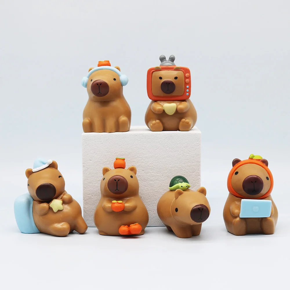 6pcs/set Cute Capybara Figure Simulation Capibara Kawaii Anime Animals Doll Children Birthday Present Charm Model Gift Toys