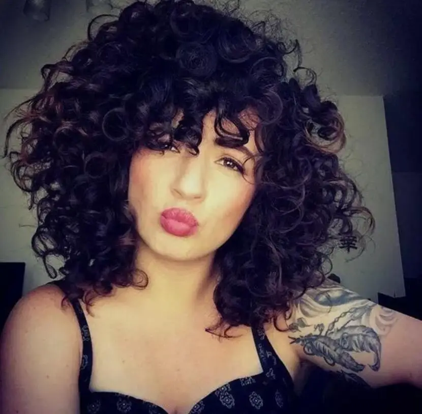 Short Curly Wigs for Black Women Curly Wig with Bangs Black Wigs for Black Women