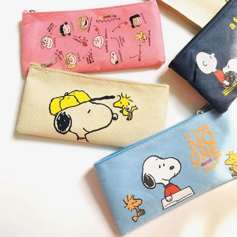 Astuccio Snoopy Kawaii in tessuto Oxford di grande capacità per ragazze e ragazzi, astuccio per matite per cuccioli di cartone animato, astuccio per