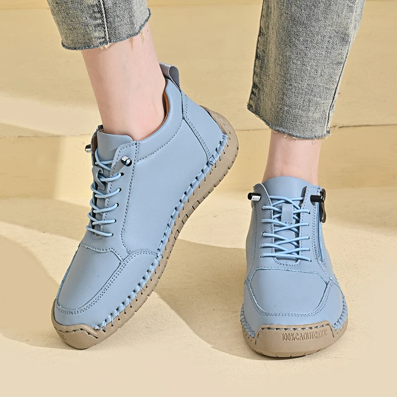 

Women's Handmade Leather Casual Shoes Outdoor Soft Classic Ankle Joint Anti-slip Flat Soft Leather Shoes Zapatos Casuales