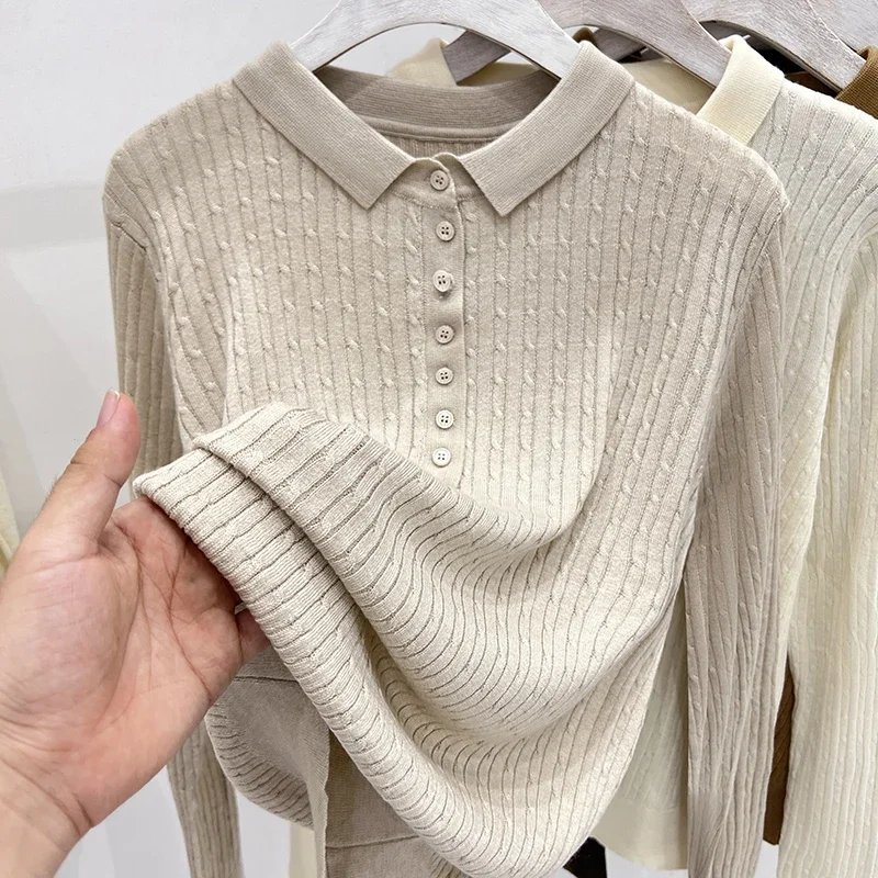 

Sueter Feminino Long Sleeve Knitted Sweater Women Pullovers New Turn Down Collar Knit Sweater Pullover Women Tops Sweaters Q2161