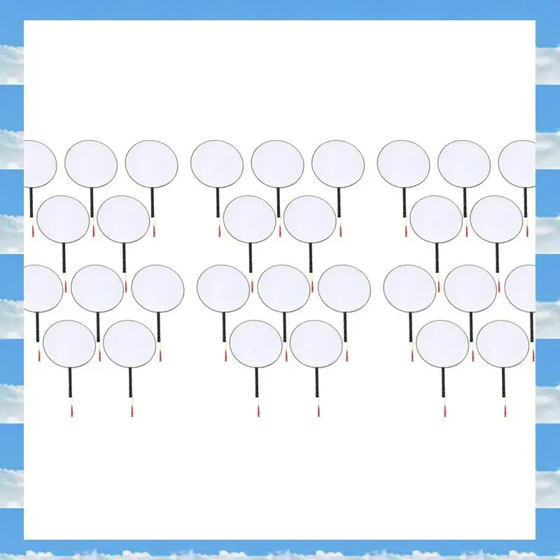

A11I 30 Pcs 21Cm Blank Fan Children's DIY Painting Fan Silk Cloth Fan Plastic Hand Handle Round Fan