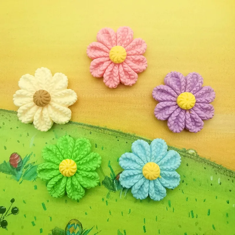 10Pcs Colour Hemp Rope Flower Resin DIY Shoes Hat Icebox Barrette Mobile Phone Case Scrapbook Cream Glue Flat Back Resin