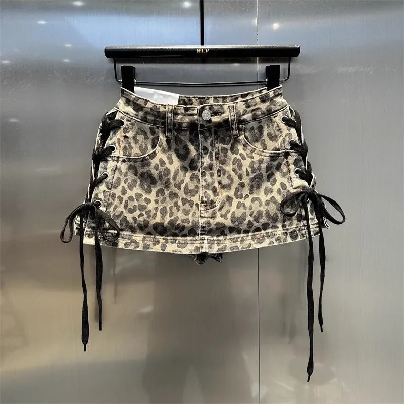 Spicy Girl Wrapped Hip Skirt for Women 2026 Spring/summer American Retro High Street Leopard Print Denim Skirt