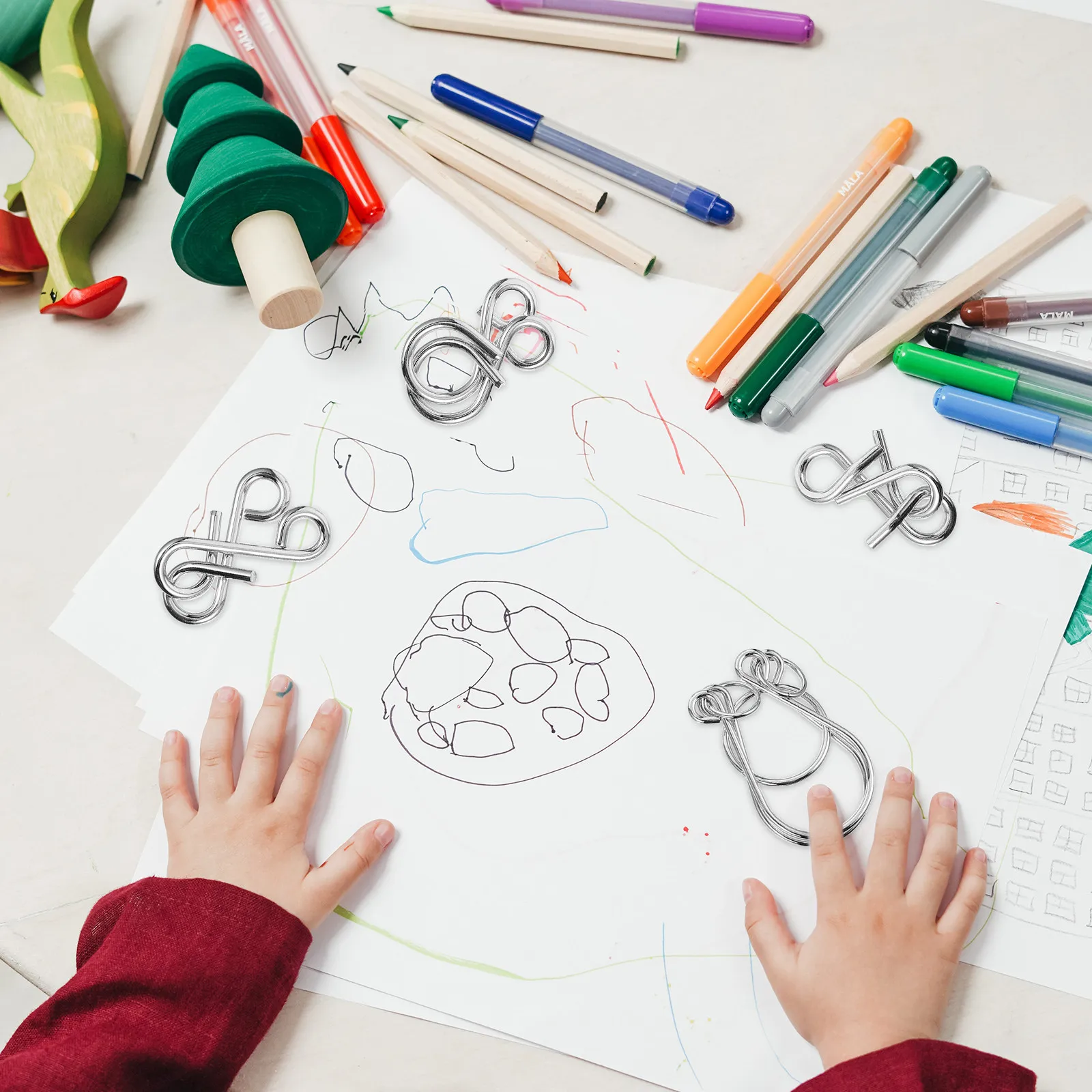 

2Sets Brain Puzzle Buckle Ring Set Iq Intelligence Game Unlock Game Ring Challenging Stainless Steel Wire Disentanglement Puzzle