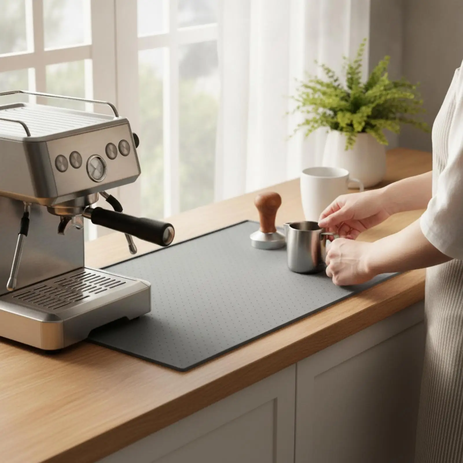 Coffee Station Counter Mat Food Grade Silicone Heat Insulation Raised Edge Spill Catcher Drip Tray for Espresso Maker Kitchen