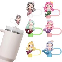 Cute Cartoon Mermaid Silicone Straw Cap For 10mm Sippy Cover Dust Stopper Reusable 40oz Tumbler Decoration Water Cup Accessories