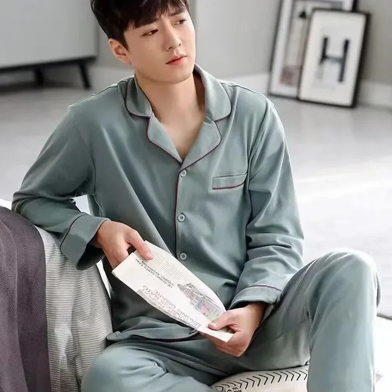 

Хлопковые мужские пижамы больших размеров, высококачественный и качественный кардиган с длинными рукавами, клетчатая одежда для сна, домашняя одежда, осень-зима, 2 шт./компл.