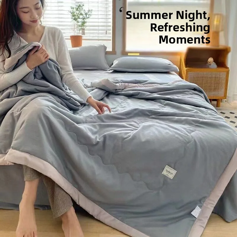 Washable Cotton Air Conditioned Summer Quilt Thin Machine Washable Double Size Cool Summer Bedding for Dormitory Summer Use