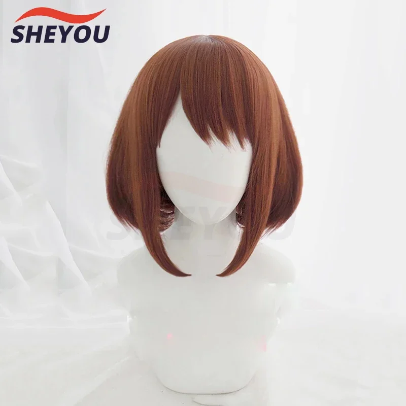 High Quality Anime Ochako Uraraka Cosplay Wigs Short Brown Bob Heat Resistant Synthetic Hair Wig Cap