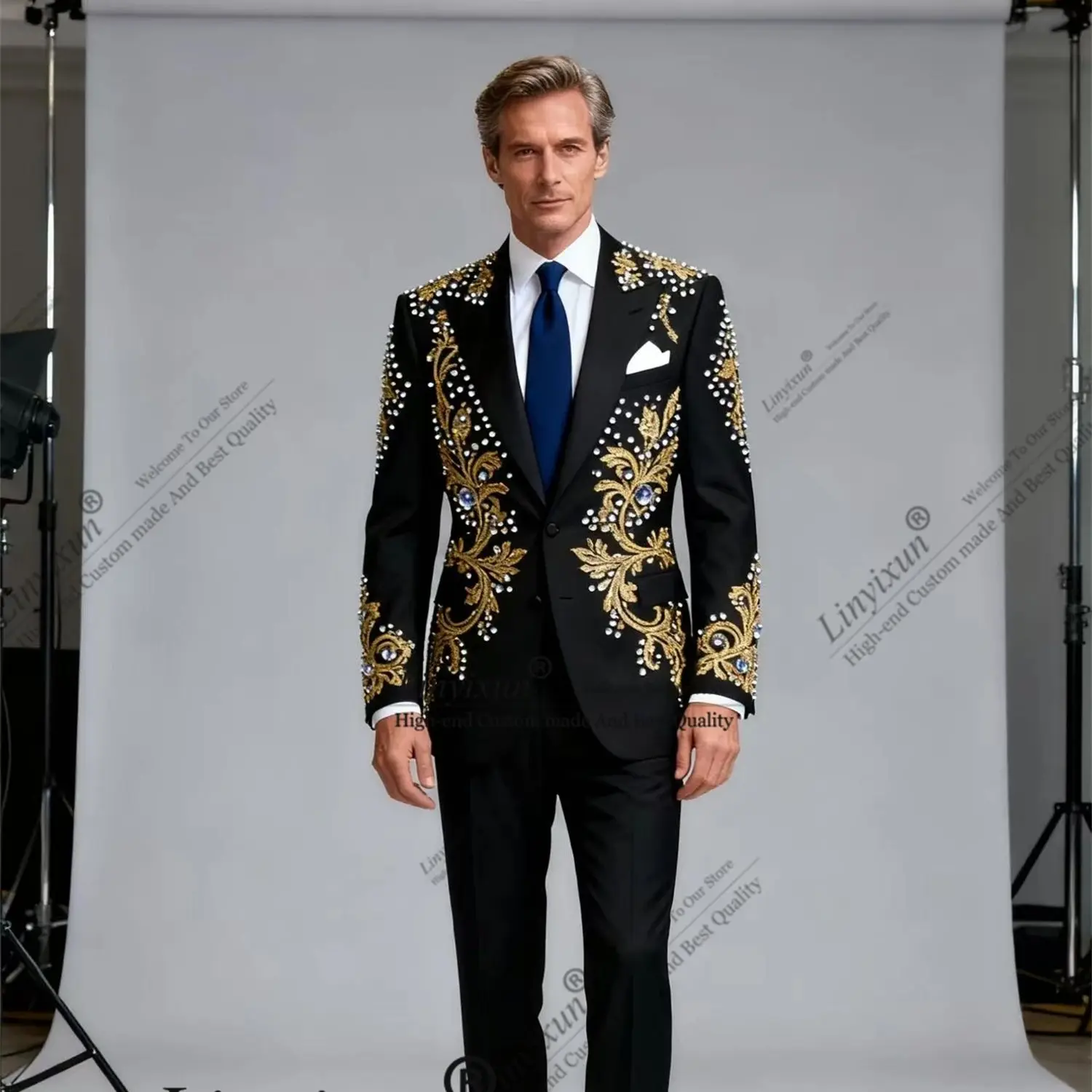 

Элегантный орнамент с бриллиантами, мужские костюмы, комплекты из 2 предметов, мужские пиджаки для жениха, костюм для вечеринки, Homme, облегающие свадебные смокинги по индивидуальному заказу