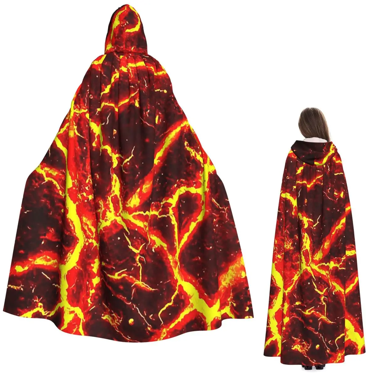 

Magma Volcano Lava Fire Long Hooded Cloak Witch Medieval Costume Cosplay Cape HalloweenParty Adult Unisex