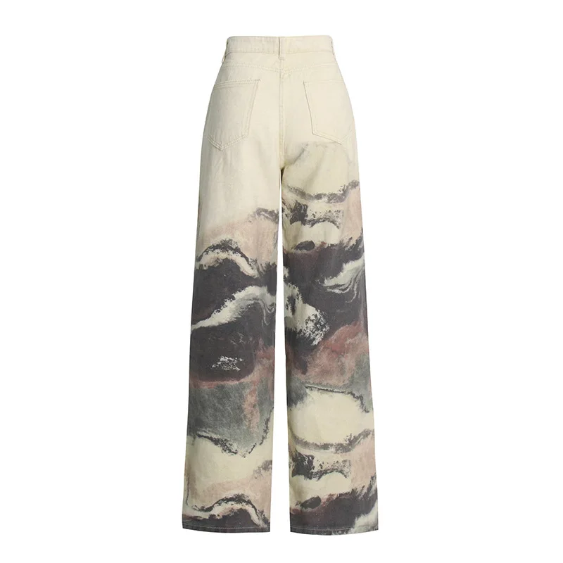 Pantalones de retazos de colores con pintura de tinta tenue, cintura alta, rectos, informales, combinan con todo, nueva moda, Primavera,