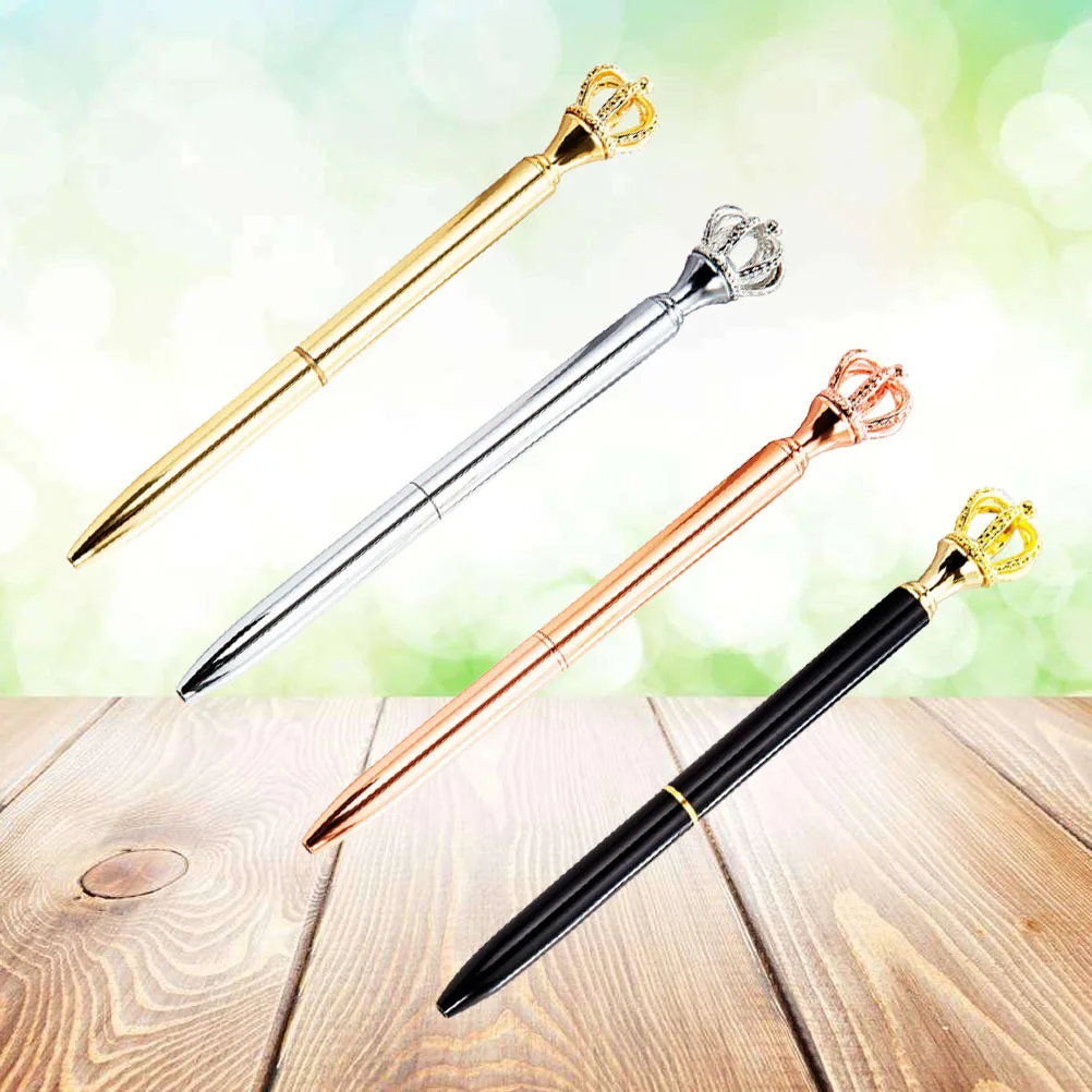 Stylo Gel tête de couronne en métal, 4 pièces, Design créatif, noir galvanisé or argent, belle papeterie pour usage scolaire