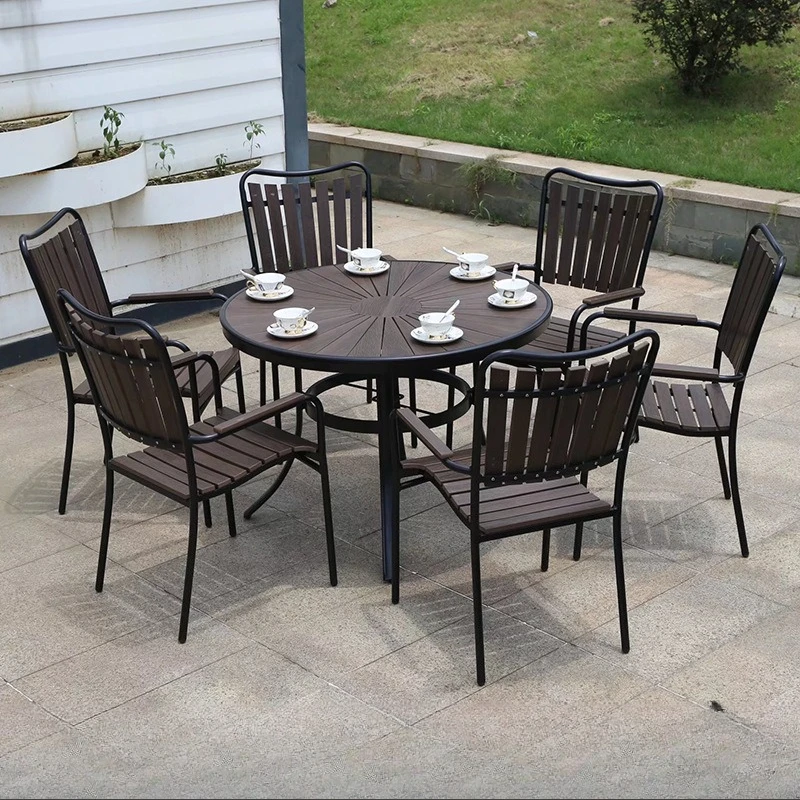 

Simple outdoor leisure plastic wood dining table outdoor garden courtyard waterproof and sunscreen multi-person