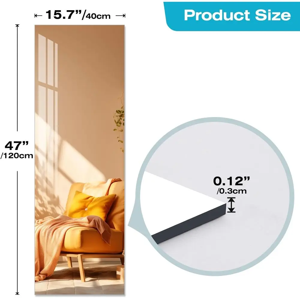 15.75인치 파손 방지 아크릴 거울, 가정용 벽걸이형 피트니스 거울, 침실 및 거실용 가볍고 현대적인 장식