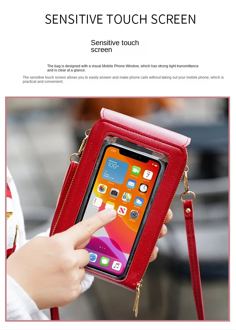Crazy Bag Fashion Touchscreen-Schloss-Handytasche Damen-Handy-Kartenhalter Umhängetasche – Detail 6